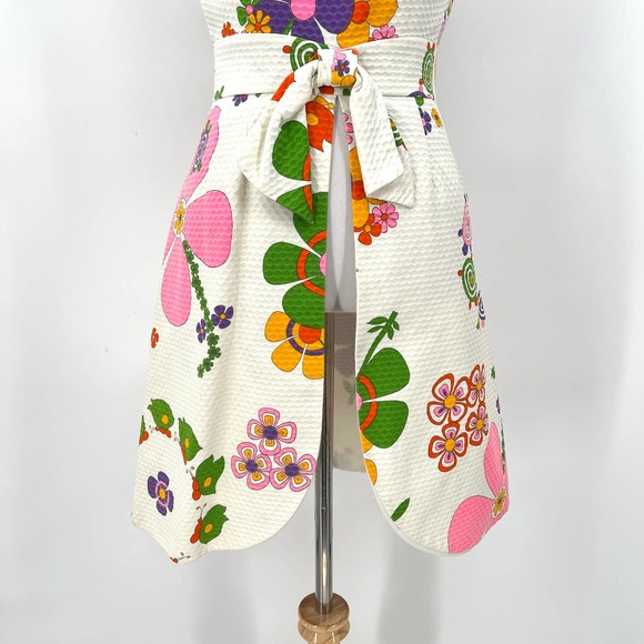 NEIMAN MARCUS Vintage 60s Dress Womens XS Small Off White Floral Print Mod Shift - Picture 6 of 16